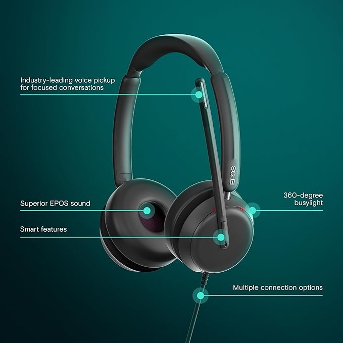 EPOS IMPACT 860 Dual-Sided Wired USB C and USB A Headset for PC with Noise-Canceling Mic, Super Wideband Audio, High-Performance Sound, Comfortable Fit for Business Calls & Office Use, Multi Compatibl