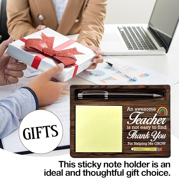 Teacher Gifts for Women Men Sticky Note Holder Thank You Appreciation Gifts for Teacher, Thank You for Helping Me Grow Self-Stick Note Pad Holders Home Office Decor