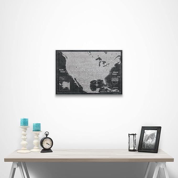 Push Pin USA Map Board - with Push Pins to Mark USA Travel - Handmade in Ohio, USA - Design: Modern Slate (24" x 16")