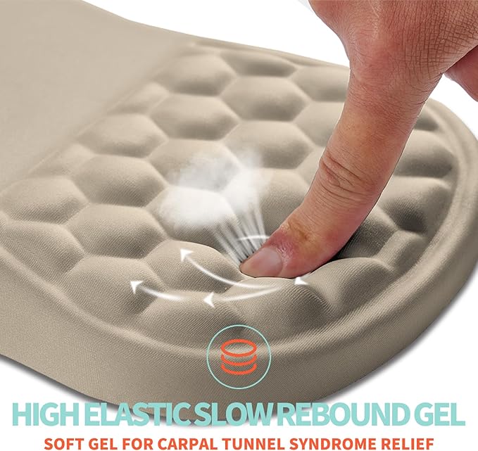 Ergonomic Mouse Pad Wrist Support with Memory Foam Massage Bulge, Carpal Tunnel Pain Relief Mousepad Wrist Rest for Mouse(12x8 inch, Apricot)