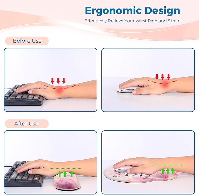 Mouse Pad and Keyboard Wrist Rest Support, with Non-Slip PU Base,Gel Mouse Pad with Coaster,Pain Relief for Gaming, Computer,Office -Pink Positive 2