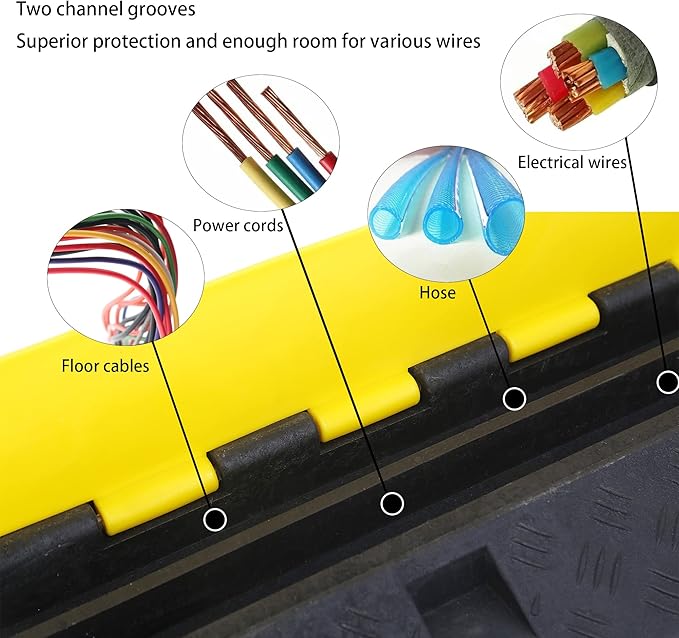 Cable Ramp Cable Protector Ramps Wire Hose Protective 2 Channel Traffic Rubber Plastic Cord Cover Speed Bump for Asphalt Concrete Gravel Driveway Outdoor, 4 Pack