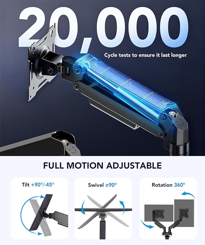 AX WABER Dual Monitor Stand, Adjustable Monitor Desk Mount for 17″–32″ Computer Screens, Full Motion VESA 75x75/100x100 with C-Clamp & Grommet Aluminum Base, Each Arm Holds 4.4 to 20 lbs AX09DB201