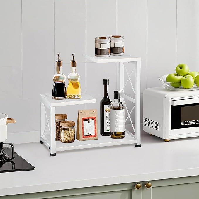 Desk Shelf Organizer, 3 Tier Storage Shelf Riser Display Stand, Wood Desktop Organizer Small Bookshelf, Desktop Shelf for Office Decor and Desk Accessories, White