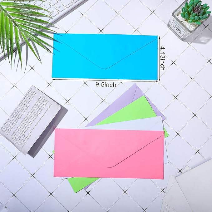 Outus 500 Pcs #10 Colored Envelopes Business Envelopes Adhesive Security Letter Size for Mailing Office Letter Check Invoices Letterhead Invitations Announcements 4-1/8 x 9-1/2''(Cute Color)