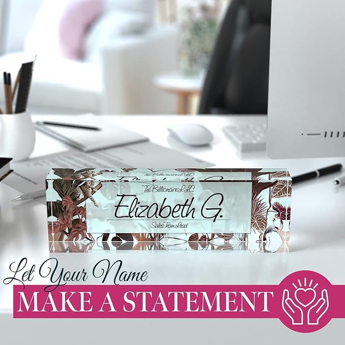Desk Name Plate Personalized, Custom Name Plates for Desk, 2½/x8 Inches, Thick Crystal-Clear Acrylic, Gift Box, Office Desk Decor. USA Made by ACRYLUXE (Autumn)