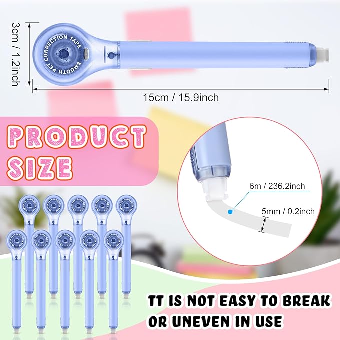 Gersoniel 10 Pack Correction Tape Pen Correctional Ink Tape Push Pull Protective, Easy to Use Applicator for School Office Supplies, 0.2 x 236 Inch(Blue Color)