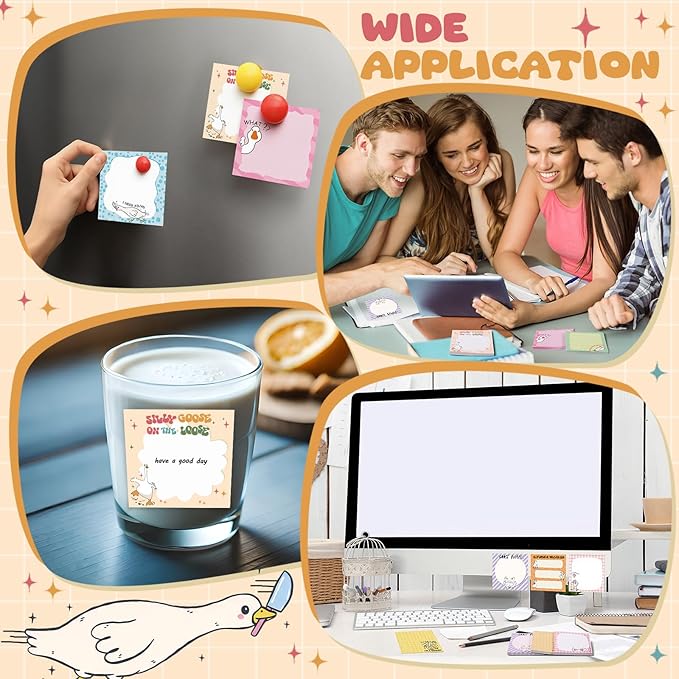 9 Pads Goose Sticky Notes Cartoon Self Stick Notepads 3x3 Inches Notes Adhesive Memo Pad Office Decor Gifts for Students School Teacher Office Meeting