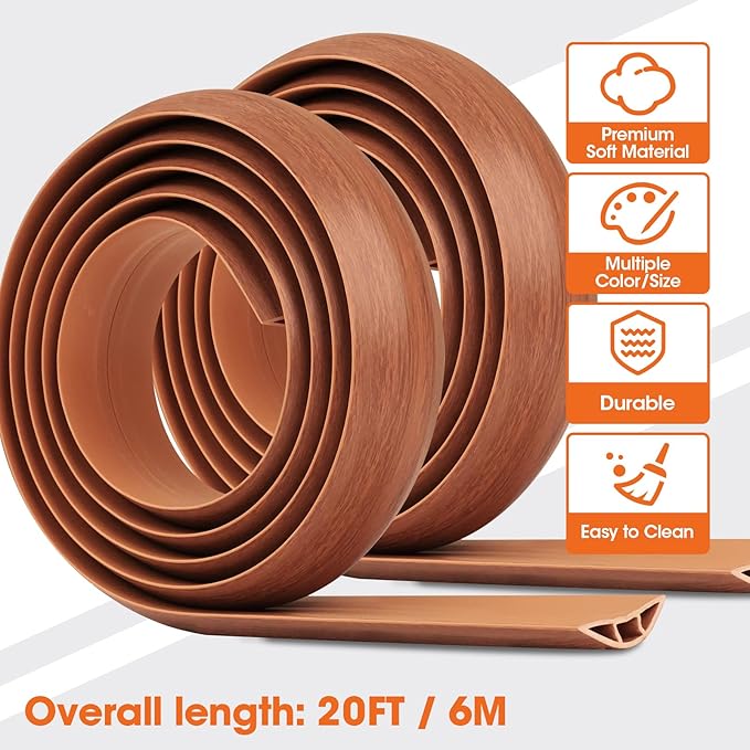 20 FT Floor Cord Cover, Cord Covers for Wires on Floor, Cord Protector, Floor Cable Cover, Hide Extension Cord Covers for Floor, Cable Cavity: 0.47" (W) x 0.29" (H) - Brown