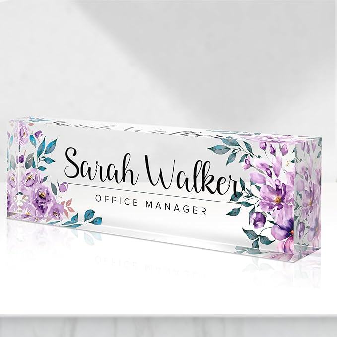 Custom Name Plate for Desk - Desk Name Plate Personalized - Purple Office Desk Accessories - Employee Appreciation Gifts - Acrylic Office Desk Decor for Women - Office Gifts for Coworkers Boss Teacher