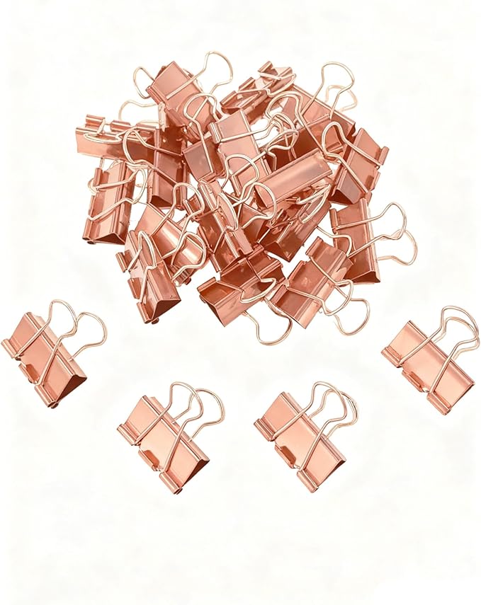 Konilaomu 24Pcs Binder Clips 1.25in Reusable Paper Clamps Clips Binder Paper Clips for Office Supplies, Document Storage, Study Room, School (Rose Gold)