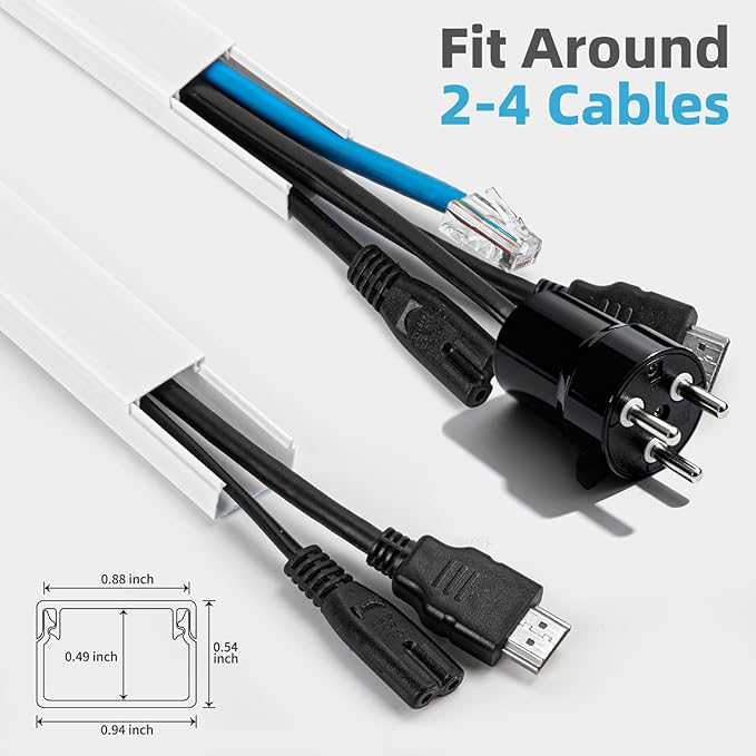 Art3d Cord Hider, 120in Cord Cover, Large Cable Hider, Wire Covers for 4 Cords, Cable Raceway Wire Hider, Wall Mount TV Cords Management, 8X W0.94 H0.54in, White