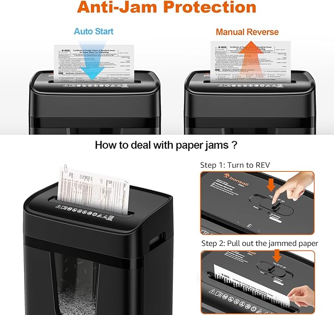Bonsaii 12 Sheet Paper Shredder for Home Office, Heavy Duty Cross Cut Shredder with 5.5 Gal Pullout Bin, Home Shredder for CDs/Credit Card/Document/Mail, P-4 Security Level