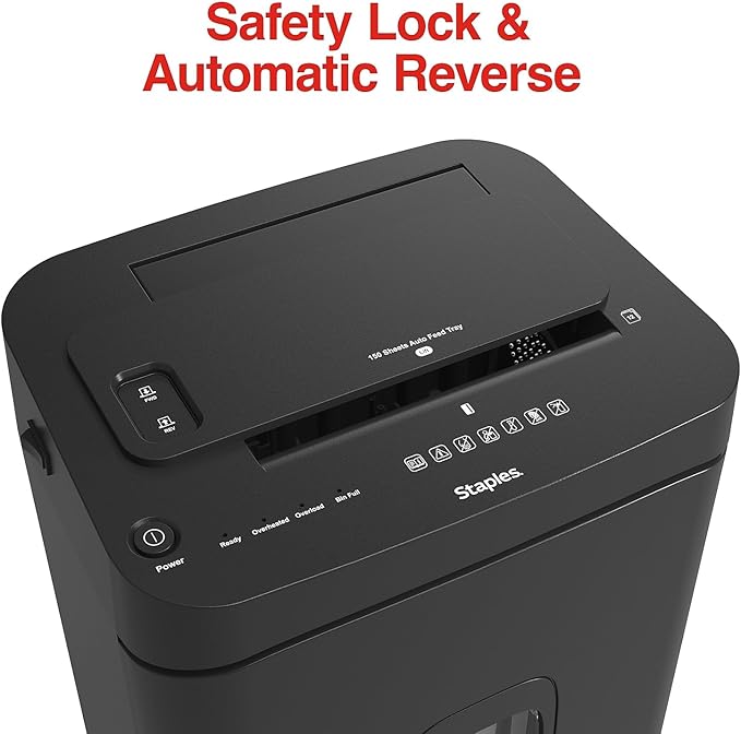 Staples Paper Shredder, 150-Sheet Micro-Cut Autofeed, Anti-Jam, for Office & Home Use with 7.4 Gallon Pull-Out Bin, Black