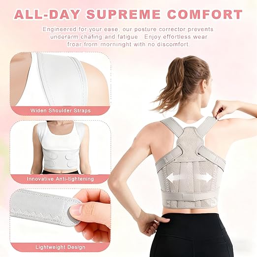 Back Brace Posture Corrector for Women and Men, Adjustable Shoulder Straightener Full Lumbar Support Belt, Upper and Lower Back Pain Relief, Scoliosis Hunchback Hump Thoracic Spine Corrector (Gray M)