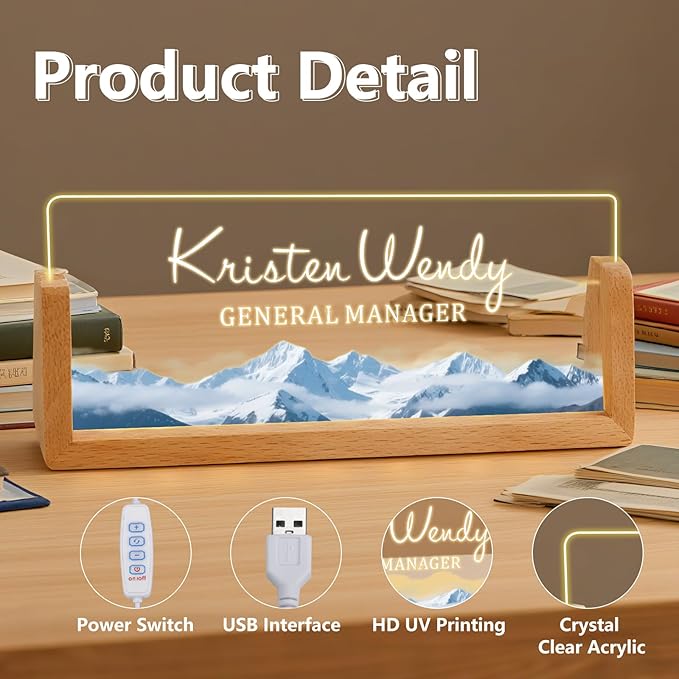 Ships Next Day, Custom Name Plate for Desk - Business Light Up Acrylic Desk Name Plate Personalized Elegant Office Gift for Boss Coworker Teacher Employee Appreciation Gift, Office Decor for Women Men