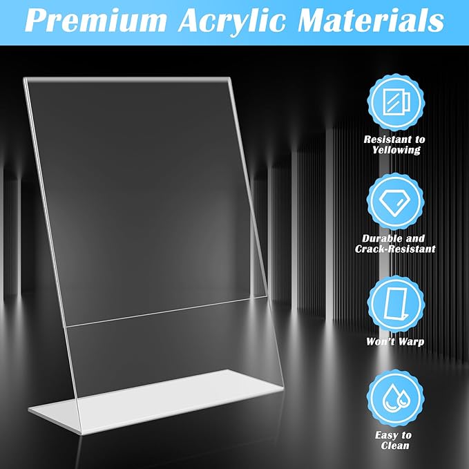 6 Pack Acrylic Slant Sign Holder,8.5 x 11 Inch Acrylic Sign Holder,Slant Back Paper Display Stand,Clear Menu Flyer Paper Holders for Office Desktop Restaurants