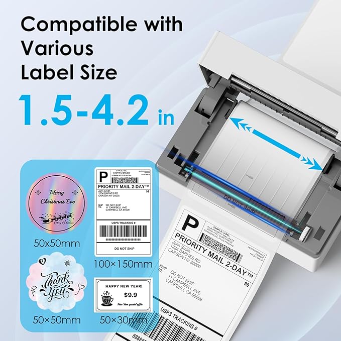Bluetooth Thermal Shipping Label Printer, 4x6 Portable Thermal Address Label Printer for Small Business, Compatible with iPhone,Android,Windows,Mac–Works with Ebay Shopify USPS&More, White