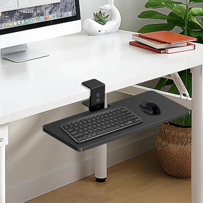 Large Under Desk Rotatable Computer Keyboard and Mouse Tray, 23 x 10 inch Extra Sturdy Desk Swivel Clamp, Ergonomic Keyboard & Mouse Tray for Typing in Home, Office Work, Black