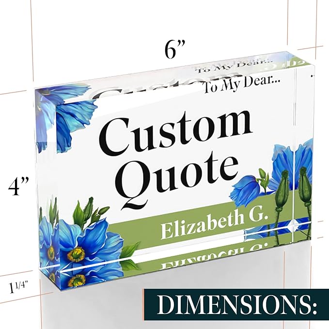 Custom Acrylic Sign Personalized, Custom Desk Name Plate, 18 Styles, (4"x6"), With Gift Box, USA Made by Acryluxe. (Meconopsis)