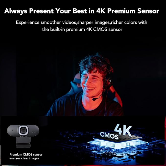 NUROUM 4K Webcam with Light for PC, Adjustable FOV, Premium CMOS Autofocus AI Auto-Framing, Noise Canceling Mics, Web Camera for PC/Laptop/Mac, for Streaming/Video Calling w/OBS/Twitch/Zoom/Teams