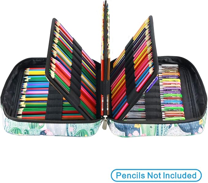 YOUSHARES Colored Pencil Case 220 Slots Pen Case Organizer With Handy Wrap & Zipper, Multilayer Holder for Prismacolor Colored Pencils & Gel Pen (Cactus)