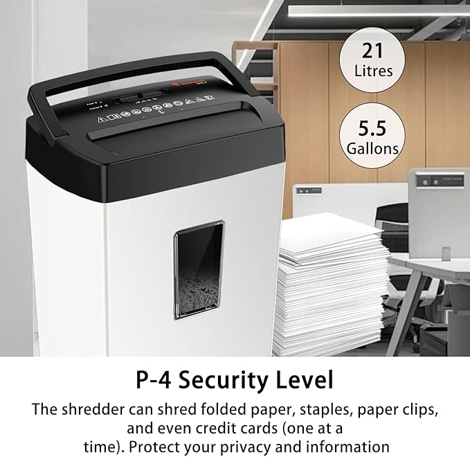 Bonsaii 12-Sheet Cross-Cut Paper Shredder, P-4 Security, Credit Card & Document Shredder for Home/Office, 5-Min Run with Overheat Protection, Compact Handle, 5.5-Gal Bin, Black/White