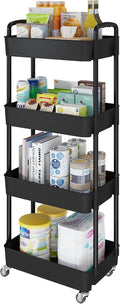 Laiensia 4-Tier Rolling Cart with Wheels,Multifunction Utility Storage Carts, Kitchen Storage Organizer,Mobile Shelving Unit for Bathroom,Laundry,with Classified Stickers,Black