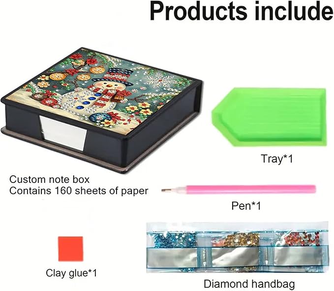 Snowman Diamond Painting Kit Note Box,Memo Paper Storage Box Diamonds Art,Sticky Note Holder Diamonds Art,Diamond Painting Memo Pad For Office Desk. (Snowman)