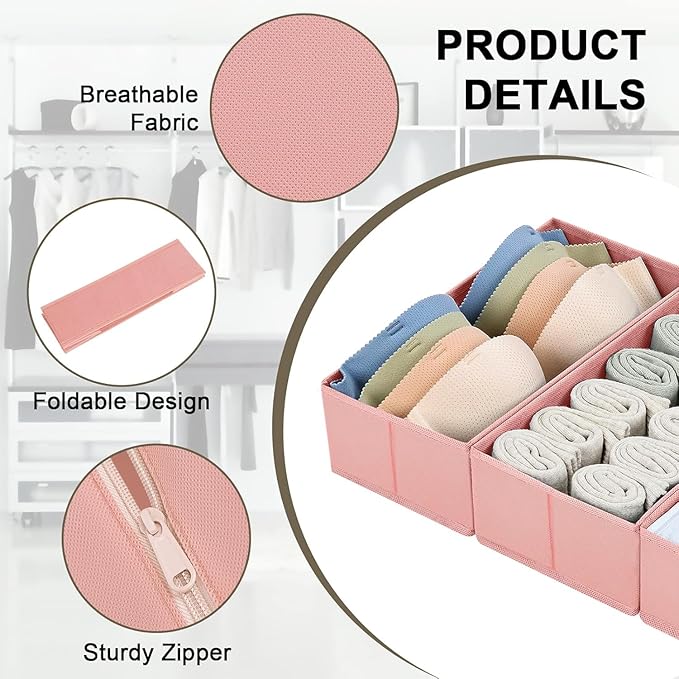 DIMJ Drawer Organizer for Clothing, 15 Pack Fabric Drawer Organizer Bins, Foldable Sock Organizer for Drawer, Dresser Organizer for Clothes, Socks, Bra, Tie (Pink)