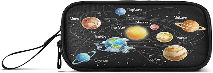 Solar System Space Planets Pencil Case Box Boys Girls Large Pencil Pouch with Zipper Compartments Big Capacity Stationery Pen Bag Organizer for Kids Teens Adults School