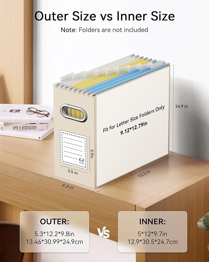 Oterri Cardboard File Organizer Box for Hanging File Folders Letter Size,File Box for Computer Desk,File Cabinet,Working Home,Office,Classroom (Beige, Letter Size - 2 Packs)
