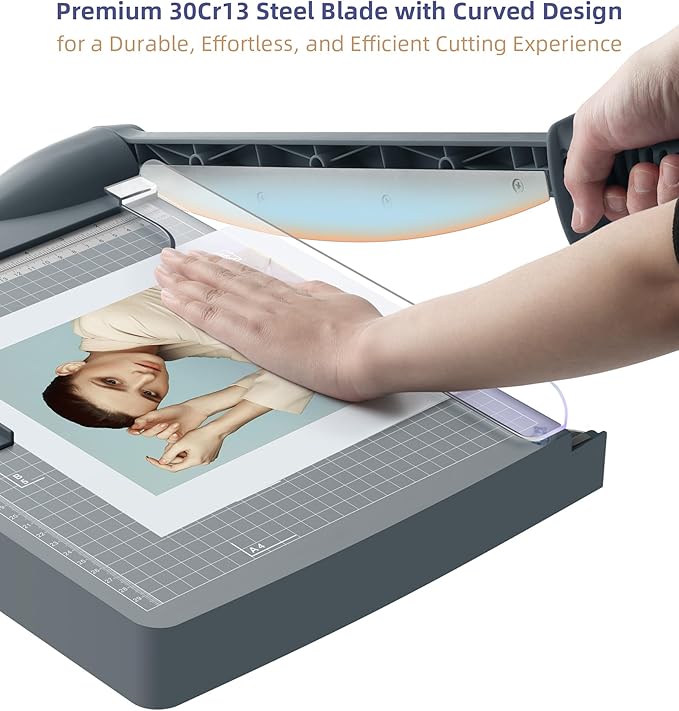 Firbon 12" Guillotine Paper Cutter, Heavy Duty 30-Sheet Capacity Trimmer for Cardstock, Photos, Scrapbooking, Office, Classroom, Studio (Gray)