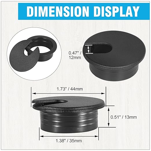 1-3/8" Black Desk Grommet, JTemgle Plastic Cable Hole Cover Computer Table Cord Wire Organizer Caps Desktop Cord Management for Home Office TV Stands Tabletops, 5 Pieces