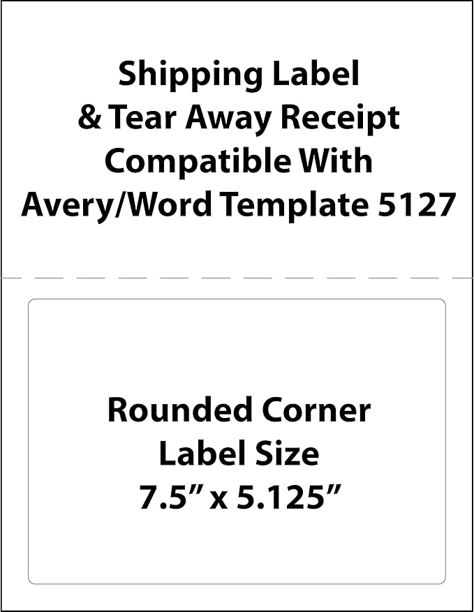 Half Sheet FedEx Shipping Labels with Tear Off Receipt from Blank Labels - 7.50" x 5.125" Label Size/Word Template 5127 / Inkjet & Laser Printer Guaranteed, 1 Label per Sheet - 1,000 Labels per Case