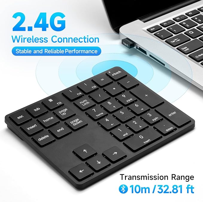 havit Wireless Number Pad for Laptop, Fully Compatible with Mac OS, iPad, Windows, and Android Devices – 2.4G Rechargeable 34-Key Numeric Keypad