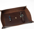 USA Handmade Premium Leather Valet Tray, Folds Flat! Dice Rolling Basket and Organizer With Brass Rivets (Dark Walnut Brown, XL)
