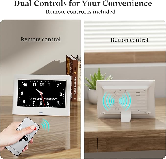 2025 NEW, Digital Clocks, 7'' Dementia Clock with Date and Time for Elderly, Auto-Dimming, 12 Reminders & 6 Alarms, Button & Remote Control, Auto DST, Digital Calendar for Seniors Large Display