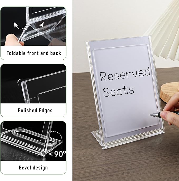 2 Pack 5x7 Inch Sign Holder Vertical, Double-Sided Usage with Swivel Base for Table Display, for Office, Store, Restaurant, Retail Counters, for Menu, Message Board, Note