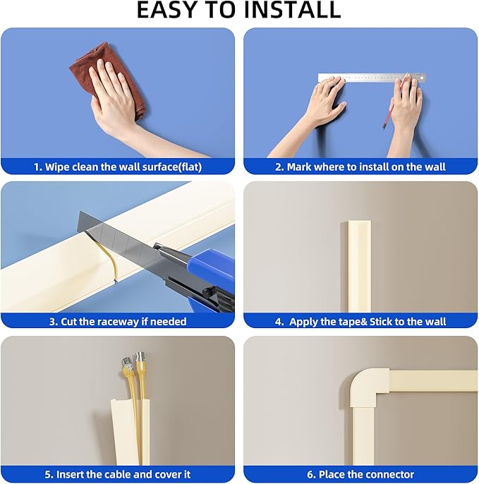 Delamu 142in Beige Cord Hider Cable Hider, Cord Covers for 2-3 Wires on Wall, Premium Wire Hiders Wire Covers for Cords on Wall, Easier Setup TV Cable Cover Management Kit, W0.94 H0.47in, Beige
