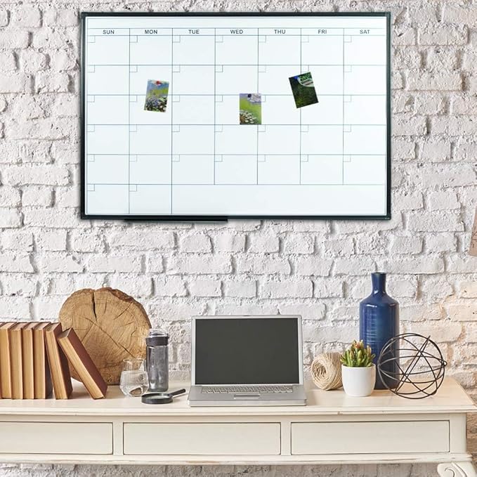 Lockways 36" x 24" Magnetic Dry Erase Calendar Whiteboard - Ultra-Slim Black Aluminum Frame Wall Mount Board for Office, Home & Classroom