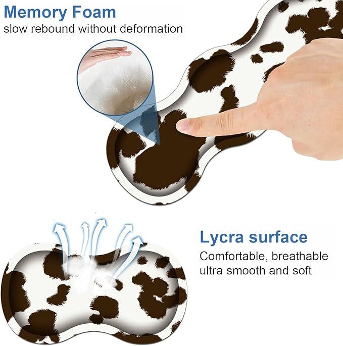 Ergonomic Keyboard Wrist Rest & Mouse Pad Wrist Rest Set, Large XXL Gaming Desk Mat 31.5"x 11.8" with Memory Foam, Easy Typing Pain Relief for Office & Home, Cow Print