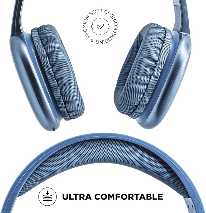 iJoy Ultra Wireless Over-Ear Bluetooth Headphones with Mic, Up to 10 Hours Playtime, Bluetooth Headset 33Ft Range with Backup AUX Cable & SD Slot, Wireless Headphones for Gaming, Work & Gym (Blue)