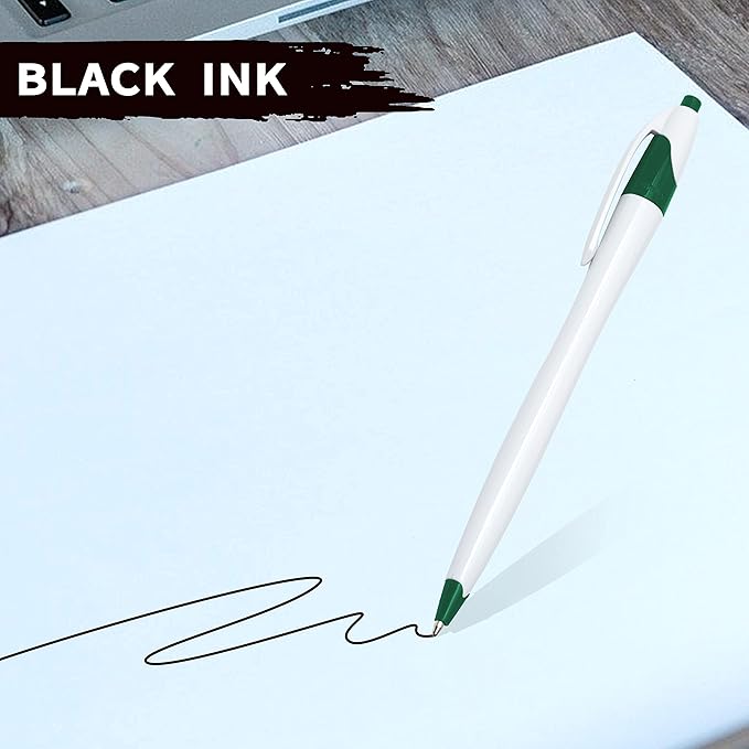 DISCOUNT PROMOS Slim Curvy Ballpoint Pens Set of 10, Bulk Pack - Black Ink, Retractable, Great for Office, School, Tradeshows - Green