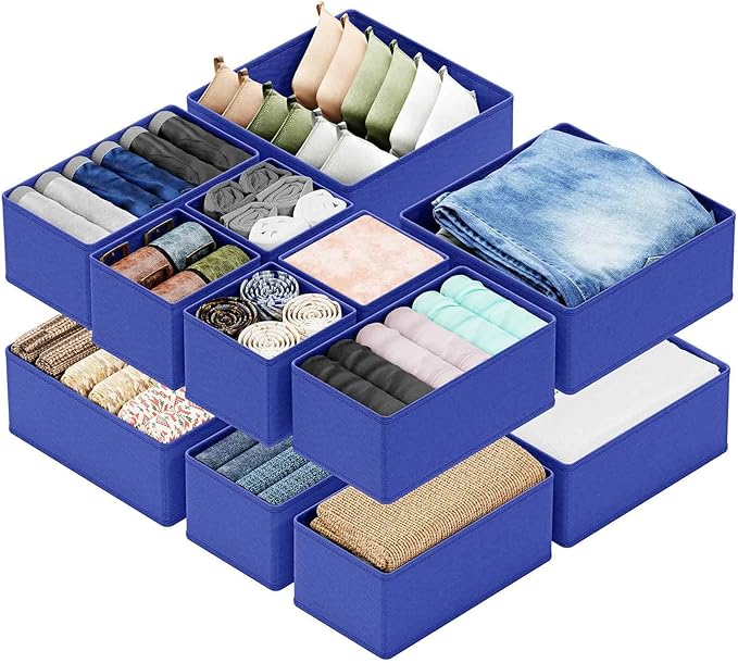SpaceAid Drawer Organizer for Clothes, 12 Pack Dresser Drawer Organizer Bins, Closet Organizers and Storage Dividers for Clothing, Underwears, Socks (Blue)