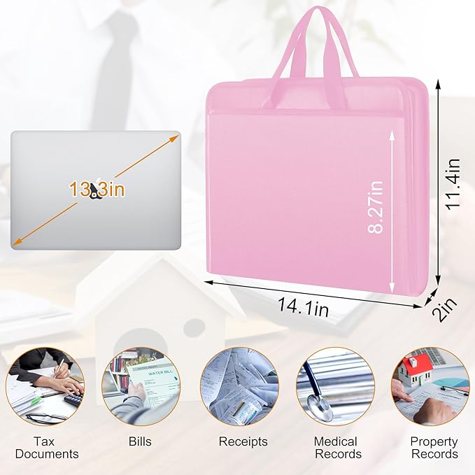 File Organizer Fireproof Expanding Accordion File Folder with Zipper Labels13 Pockets Document Organizer Holder Storage Box Bag for Business Office Receipt Home Travel