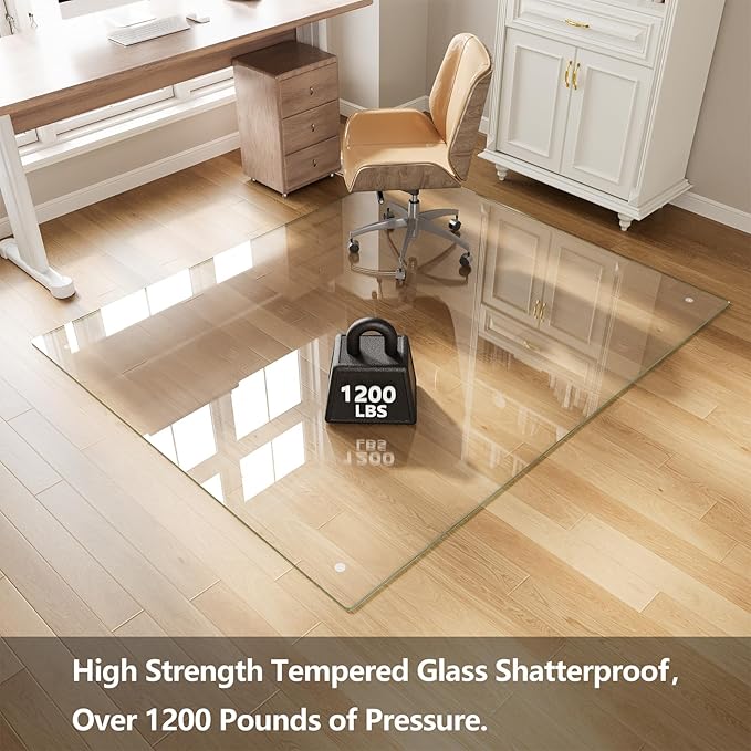 Koonmi Chair Mat for Carpet, Tempered Glass 54"x72" Office Chair Mat, Glass Floor Mat Protector with Rounded and Polished Edges,Ideal for Hardwood Floor, Carpet, Office, Desk, Rolling Chair