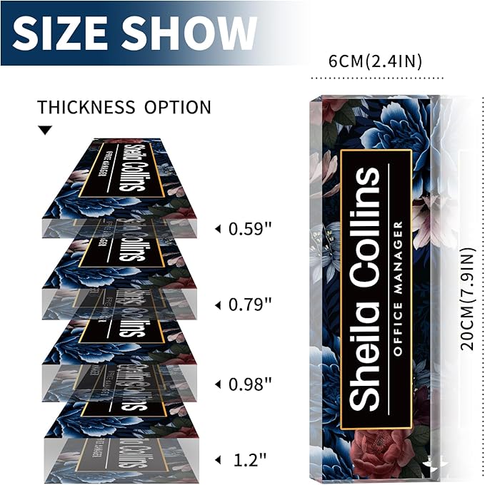 Custom Acrylic Name Plate for Desk, Employee Appreciation Gifts, Office Decor, Personalized, Funny Gifts for Coworkers, Boss, Teacher (Blue Flowers)