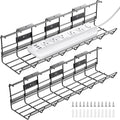 2 Pack DELAMU Under Desk Cable Management Tray, Metal Cord Cable Organizer for Desk, Easy Install Pre-drilled Wire Management Wire Organizer for Office & Home