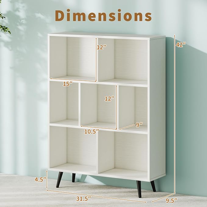 Tangkula 7-Cube Bookcase, Modern Storage Bookshelf with 4 Tapered Metal Legs & 2 Anti-Tip Kit, Freestanding Display Rack for Living Room, Study Room (White, 7-Cube)